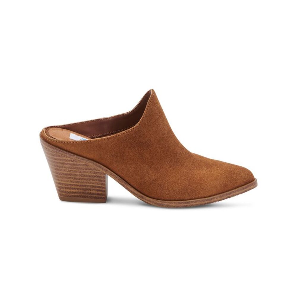 AQUA COLLEGE Womens Brown Nia Block Heel Slip On Leather Heeled Mules Shoes 9 M